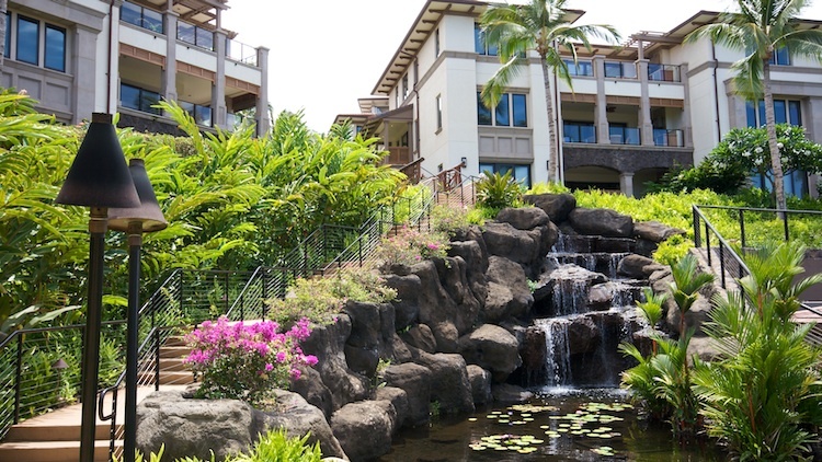 Gorgeous waterfall features on the Wailea Beach Villas property