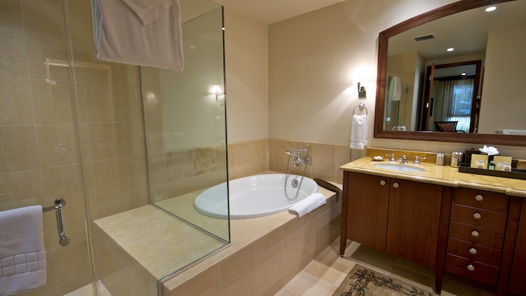 Well-appointed bath with separate shower and tub