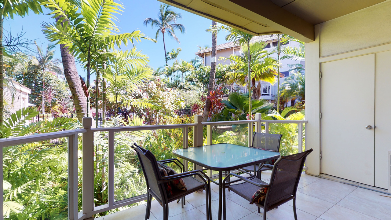 Lush and desirable setting: Large covered lanai.